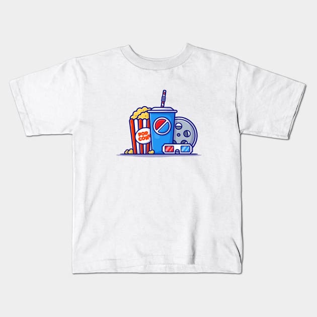 Popcorn, Soda And Roll Film Cartoon Vector Icon Illustration Kids T-Shirt by Catalyst Labs